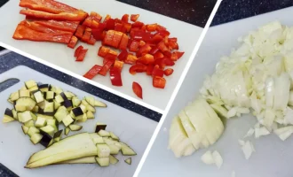 Шаг 3. Нарезка овощей кубиками (Крок 3. Нарізання овочів кубиками)