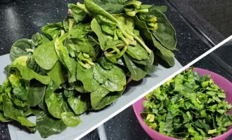 Шаг 3: Нарезка шпината (Крок 3: Нарізування шпинату)