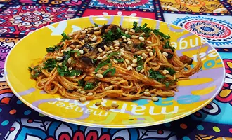 Спагетти с баклажанами в томатном соусе (Спагеті з баклажанами в томатному соусі)